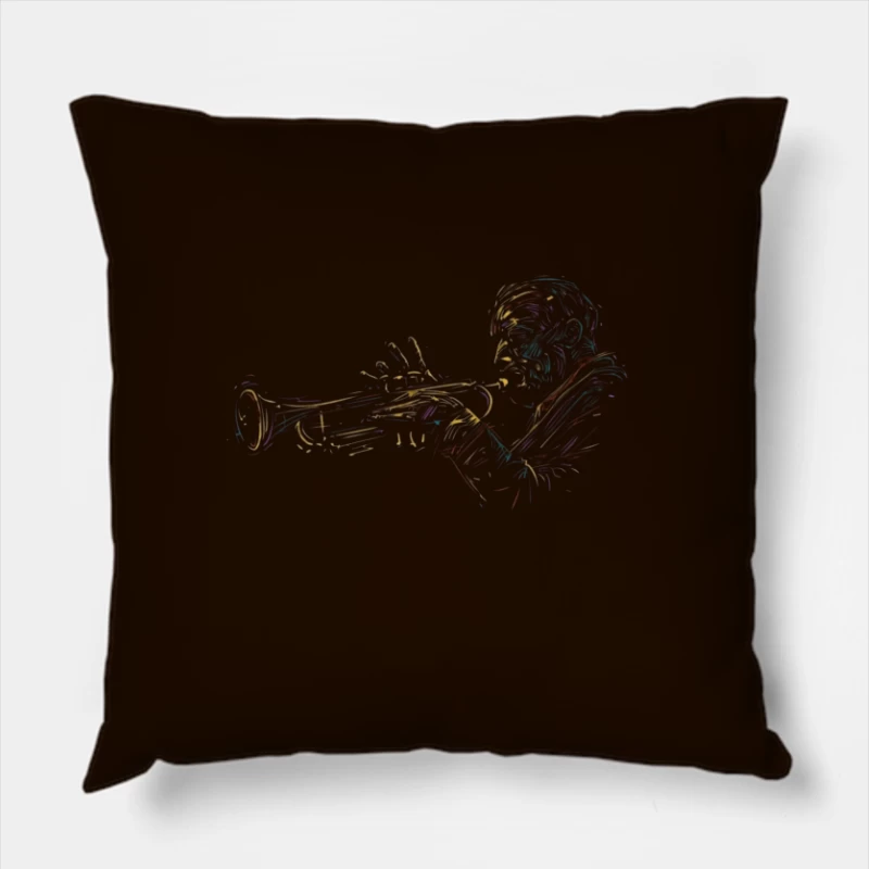 Colorful Jazz Musician Playing Trumpet Throw Pillow