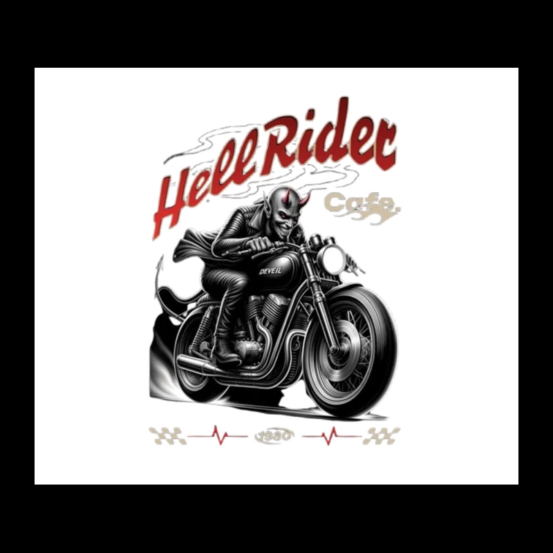 Hell Rider Vintage Cafe Racer Devil Motorcycle Art Tapestry