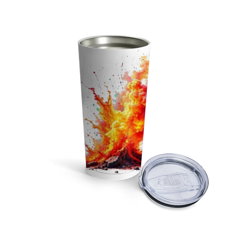 Vibrant Volcanic Eruption in Watercolor Style Travel Mug