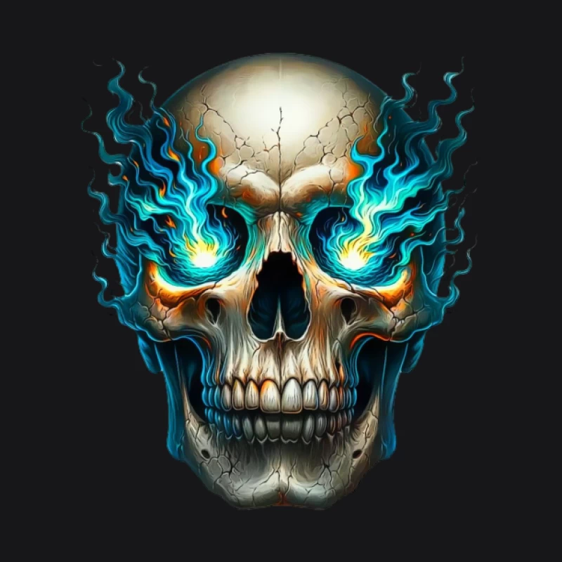 Schädel mit blauen Flammen Damen Pullover Hoodie