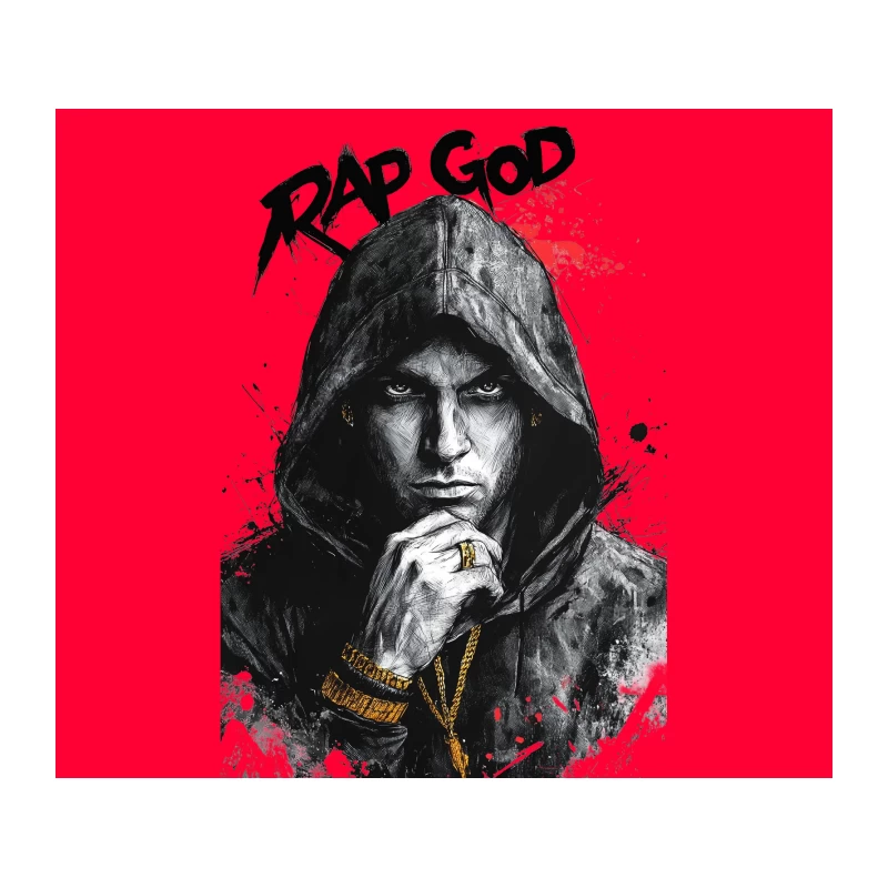 Intense Hooded Rap God in Graffiti Style Tapestry