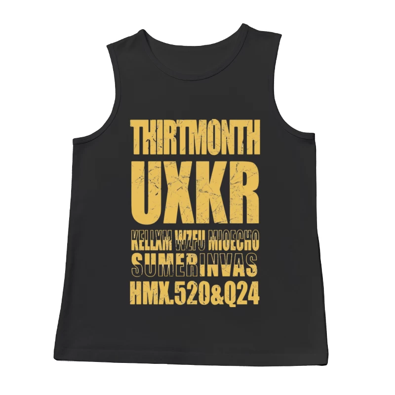 Rätselhafte Typografie auf zerkratztem Hintergrund Herren Tanktops