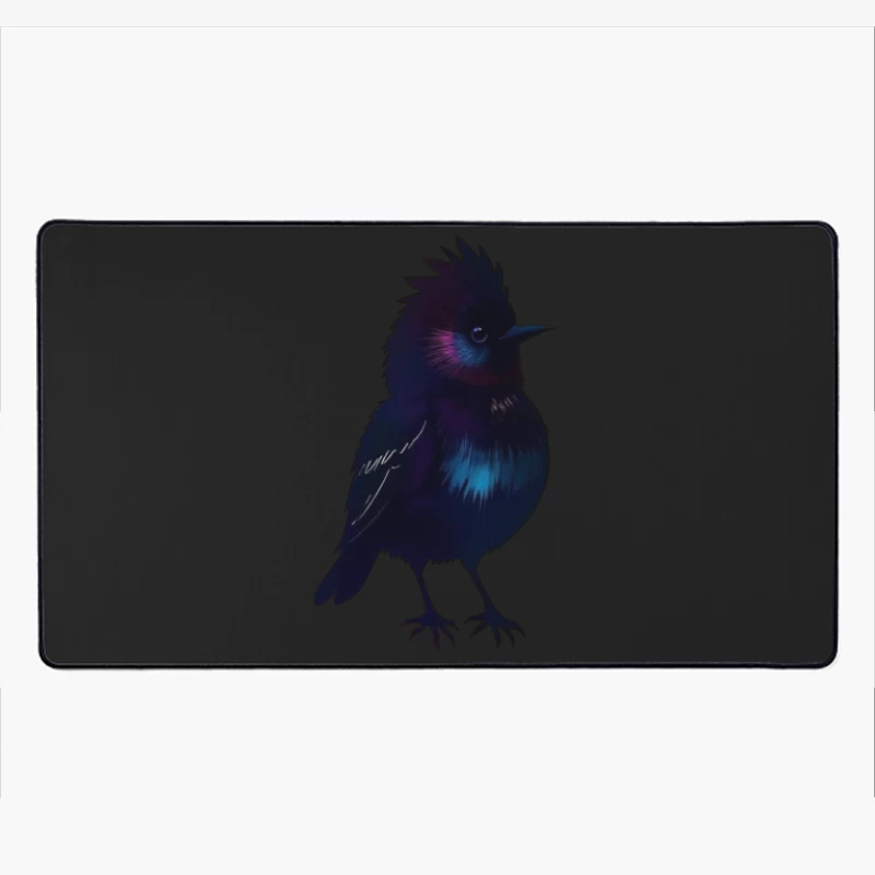 Mystical Glowing Black Bird Silhouette Desk Mat