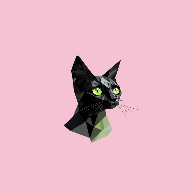 Geometric Black Cat with Green Eyes: Modern Digital Art Bucket Hat