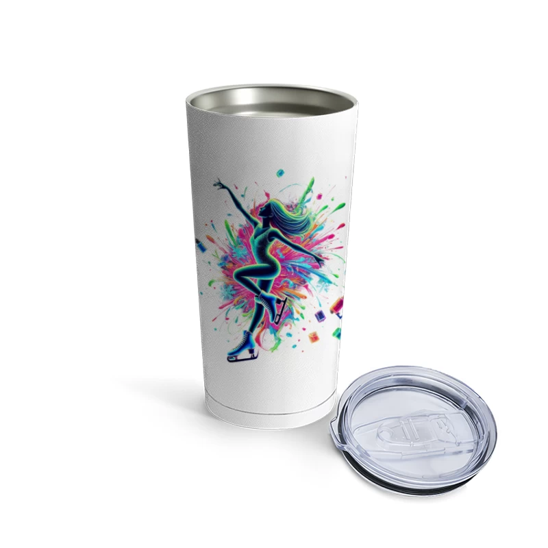 Vibrant Figure Skater in Neon Splash Motion Travel Mug