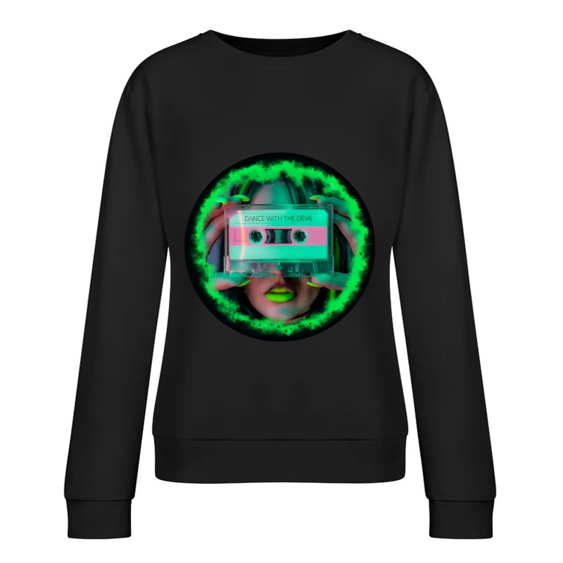 Neon Retro Cassette: Dance with the Devil Female Pullover Sweatshirt