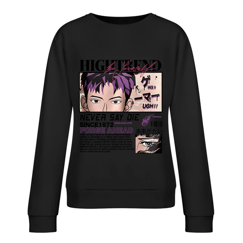 Anime Augen und Textkunst Damen Pullover Sweatshirt
