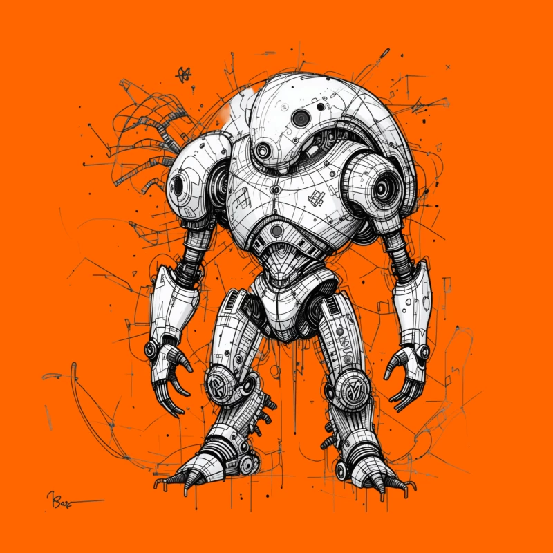 Futuristic Mechanical Robot Illustration Throw Pillow