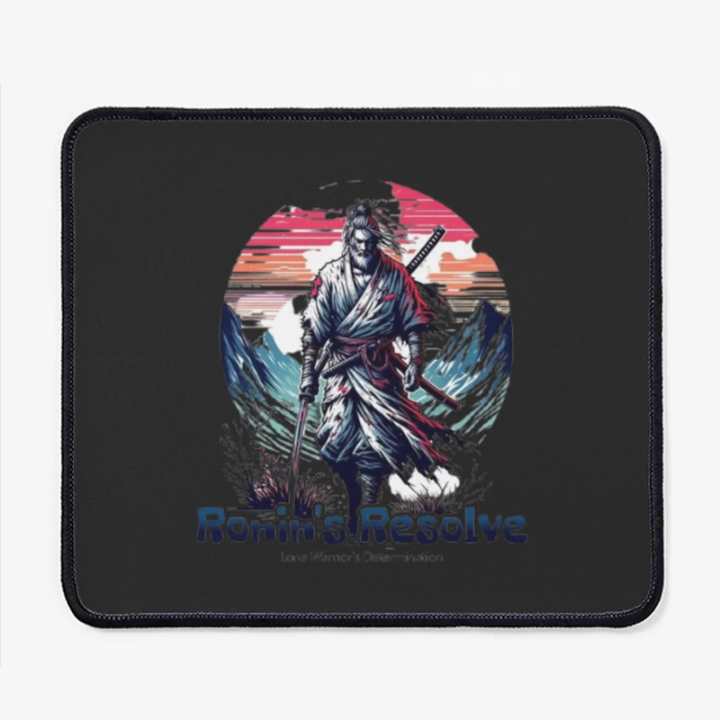 Lone Ronin's Resolve Against Mountain Sunset Mouse Pad