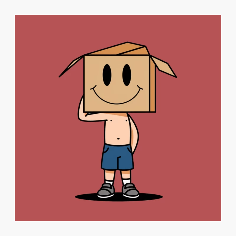 Simple Cartoon Character with Cardboard Box Smiley Head Pin