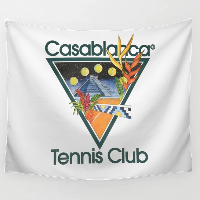 Casablanca Tennis Club Tropical Retro Logo with Mayan Motif Tapestry