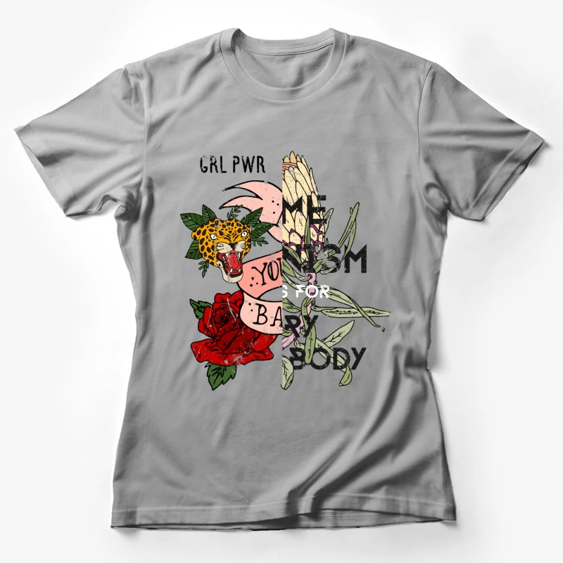 Tatouage Animal et Botanique avec Texte Femme T-Shirt