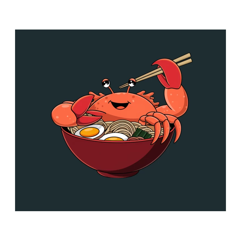 Cute Cartoon Crab in Ramen Bowl with Chopsticks Tapestry