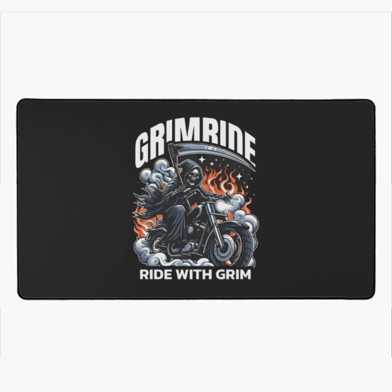 Grim Reaper's Fiery Motorcycle Ride Desk Mat