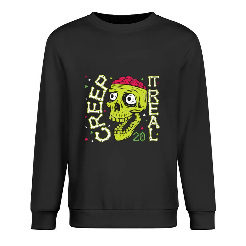 Colorful Zombie Skull Illustration Male Pullover Sweatshirt