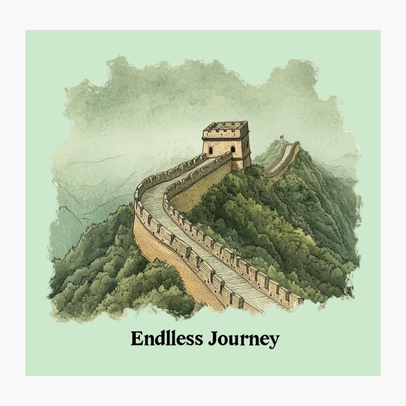 Watercolor Painting of the Great Wall: An Endless Journey Through Ancient Mountains Throw Pillow
