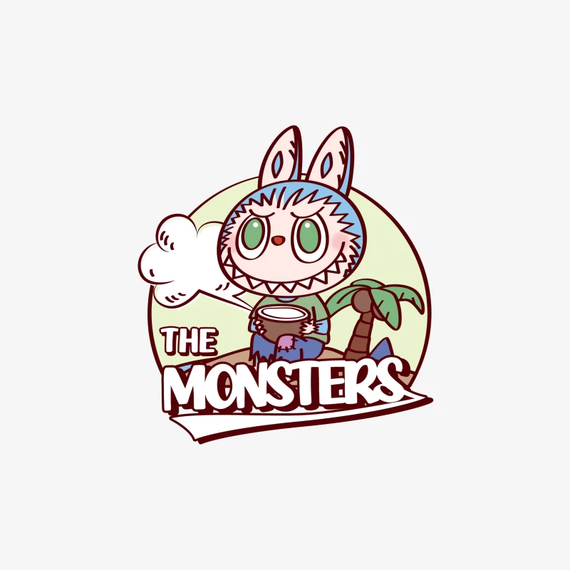 Niedliches Monster mit Palme und Wolke Damen Langarm T-Shirt