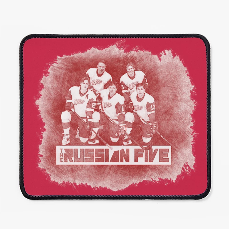 The Legendary Russian Five of Detroit Red Wings Hockey Team - Vintage Art Mouse Pad