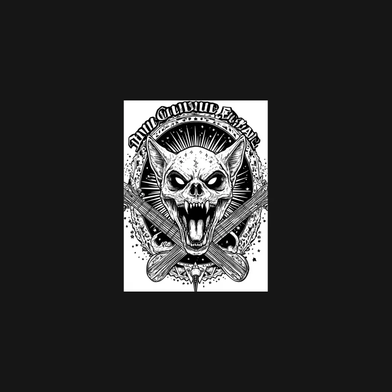 Feline Skull: Gothic Punk Rock Emblem Desk Mat