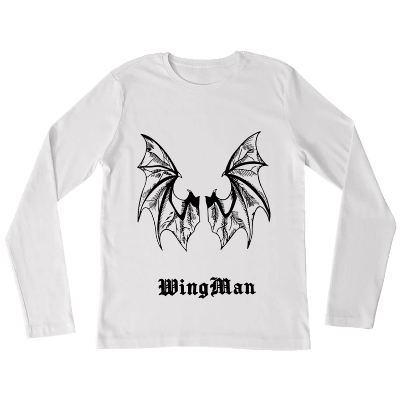Fledermausflügel-Design mit Schriftzug Damen Langarm T-Shirt
