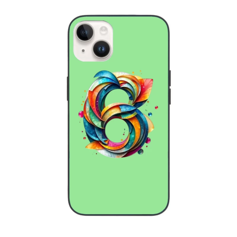 Abstract Watercolor Number 6 with Vibrant Swirling Patterns iPhone Case