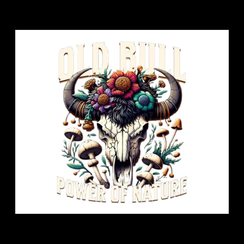 Floral Adorned Buffalo Skull: Power of Nature Tapestry