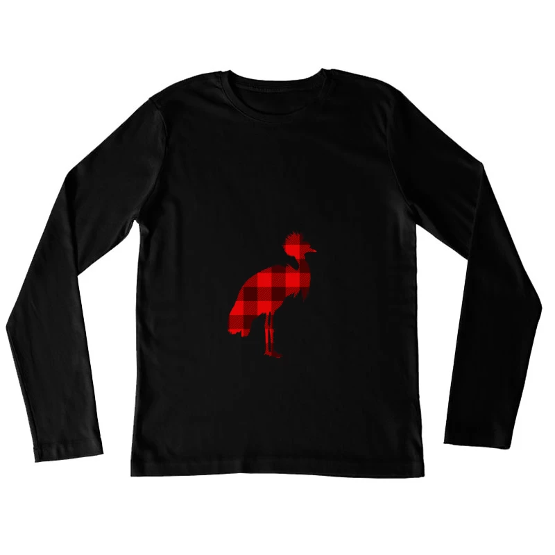 Silhouette d'oiseau à carreaux Femme Manches Longues T-Shirt