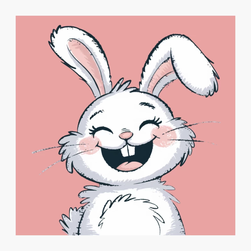 Adorable Smiling Cartoon Bunny: A Cheerful White Rabbit Illustration Pin