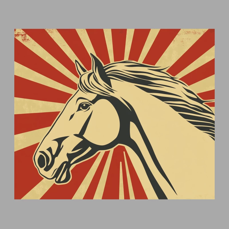 Vintage Propaganda Style Horse Illustration with Red Sunburst Male Pullover Hoodie
