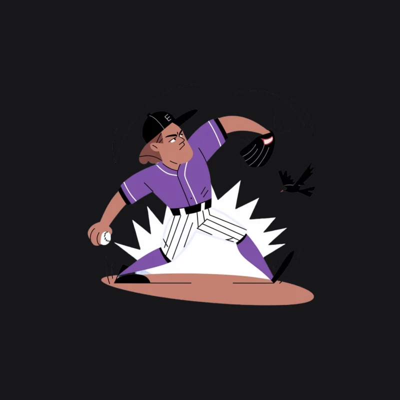 Baseball Pitcher in Purple Uniform Cartoon Illustration Female Pullover Hoodie