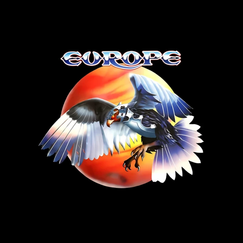 Europe Band Logo with Majestic Eagle Against Sunset Pin