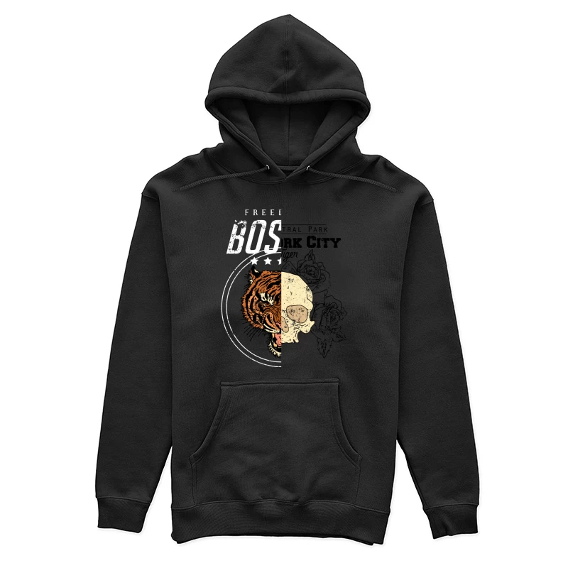 Tigre mi-face crâne avec texte BOS Femme Sweat à capuche