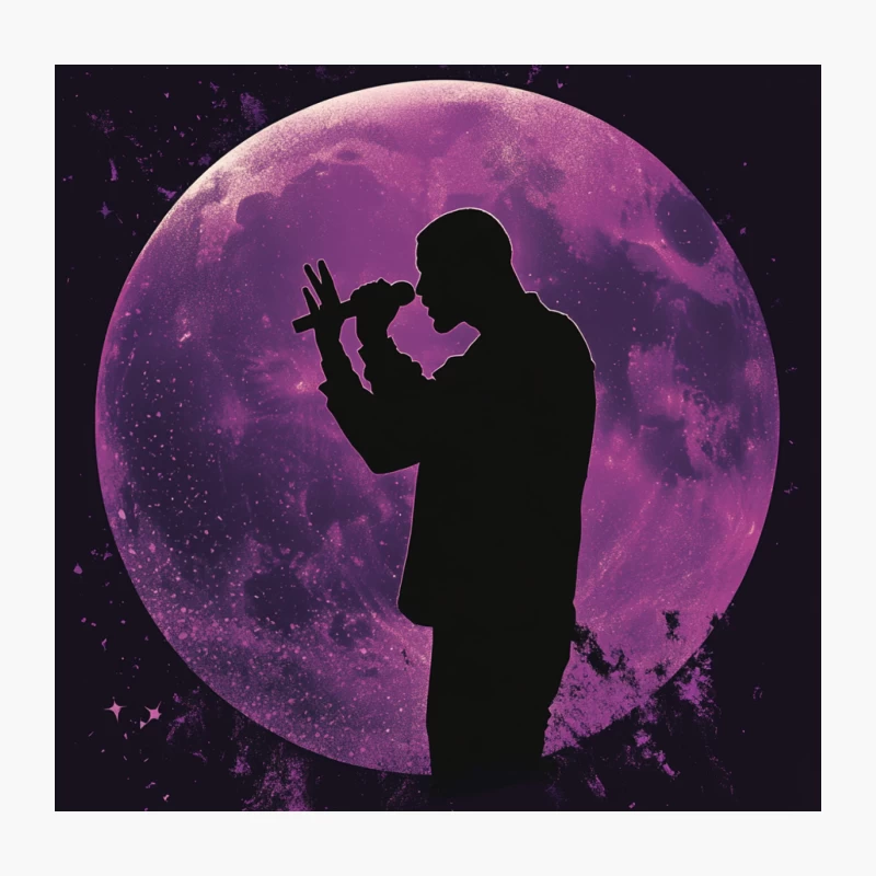 Rapper's Silhouette Against Purple Moon Throw Pillow