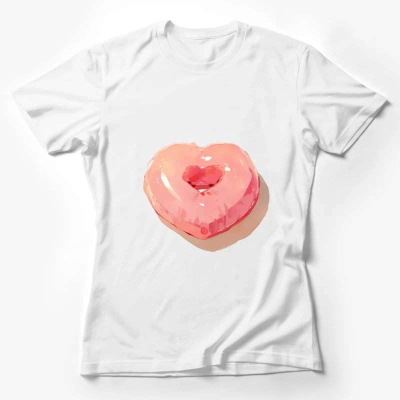 Pink Heart-Shaped Glazed Donut Digital Illustration Female T-Shirt