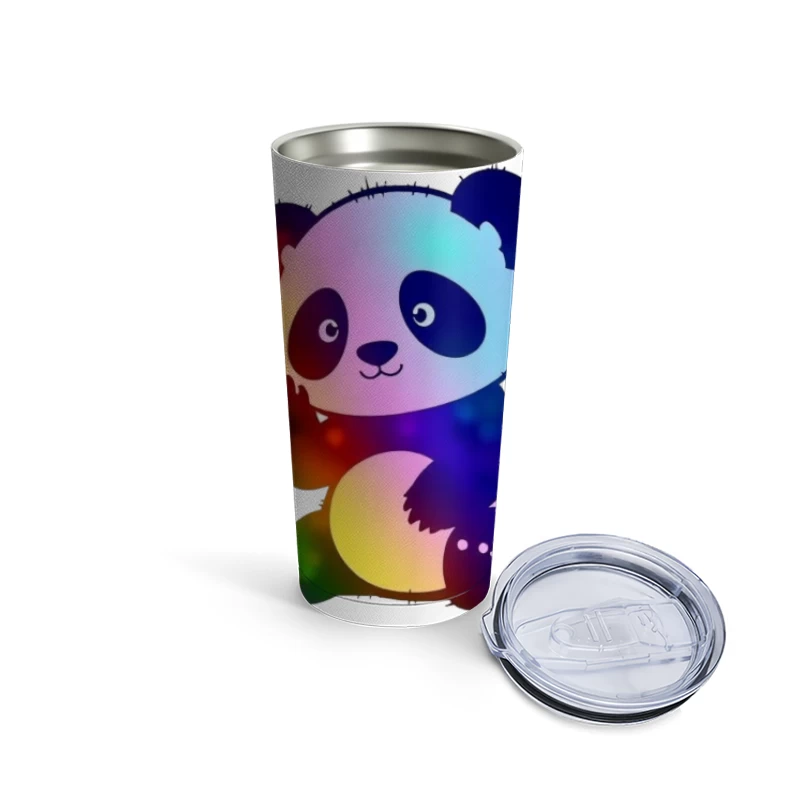 Cute Rainbow Gradient Panda Cartoon Illustration Travel Mug