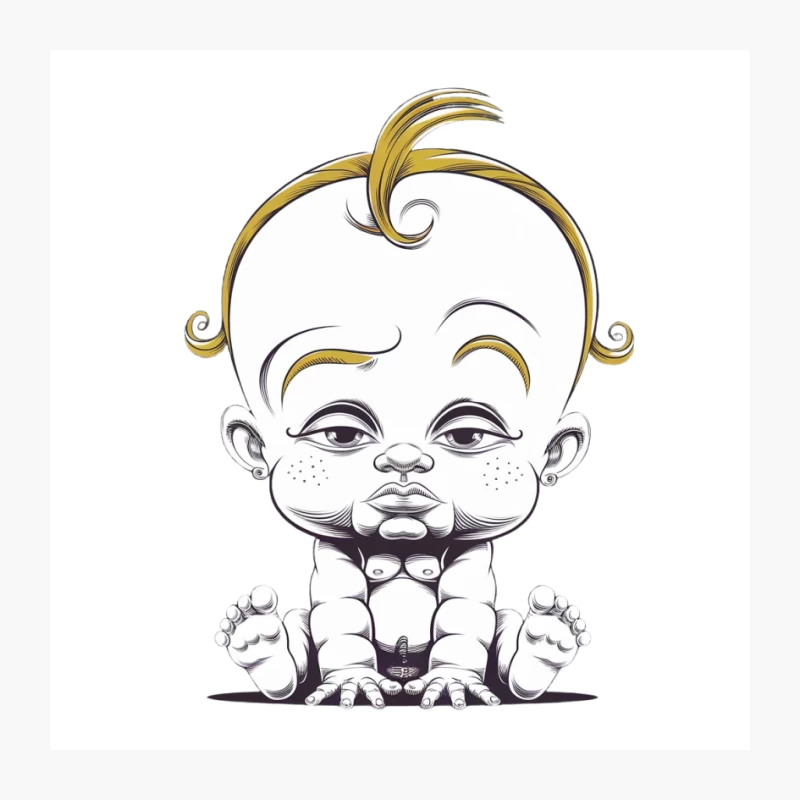 Whimsical Baby Cartoon with Golden Hair Pin