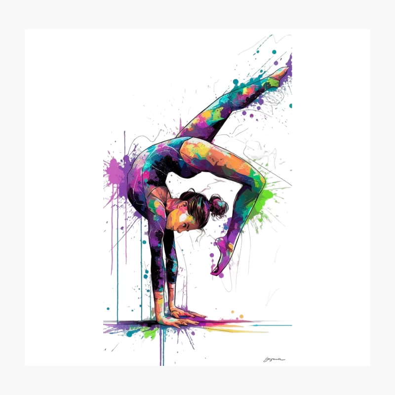 Vibrant Splatter Art of Flexible Gymnast Pose Throw Pillow