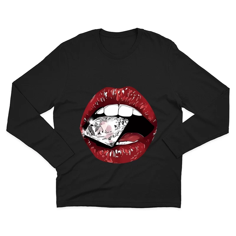 Rote Lippen mit Diamant Herren Langarm T-Shirt
