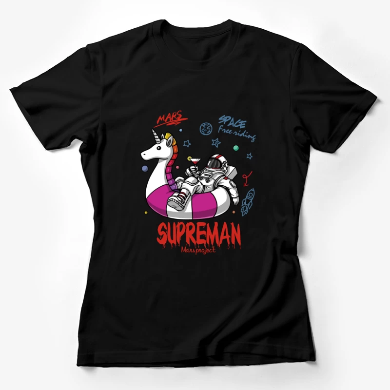 Astronaut chillt auf Einhorn im Weltraum Damen T-Shirt