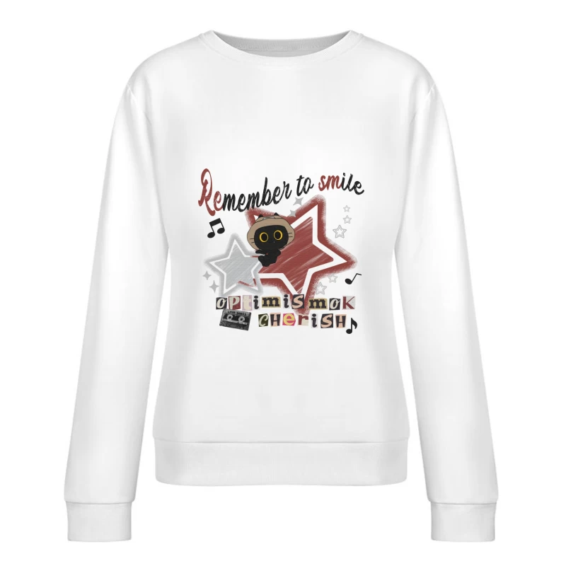Erinnere dich zu lächeln mit Katzenbegleitung Damen Pullover Sweatshirt
