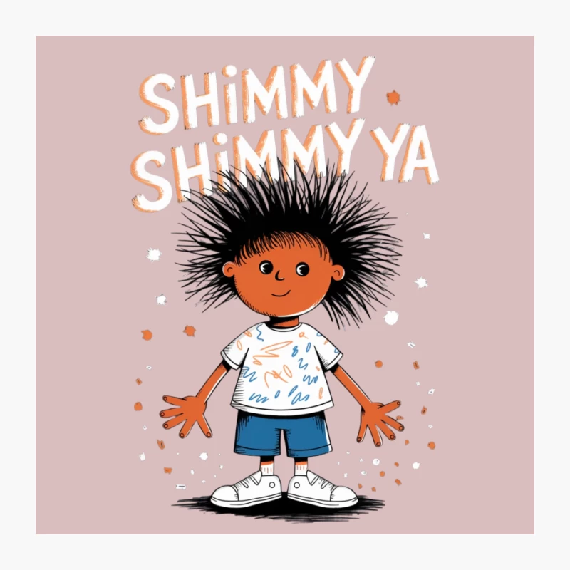 Cute Spiky-Haired Cartoon Character in White T-shirt and Blue Shorts Pin