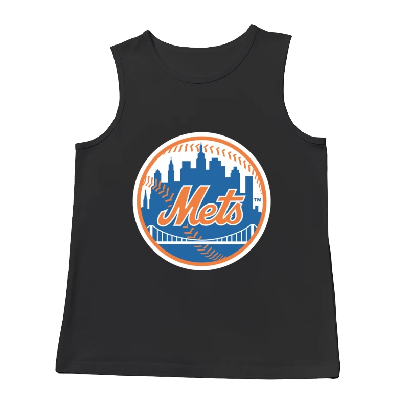 New York Mets MLB Baseball Team Logo with City Skyline Male Tank Top