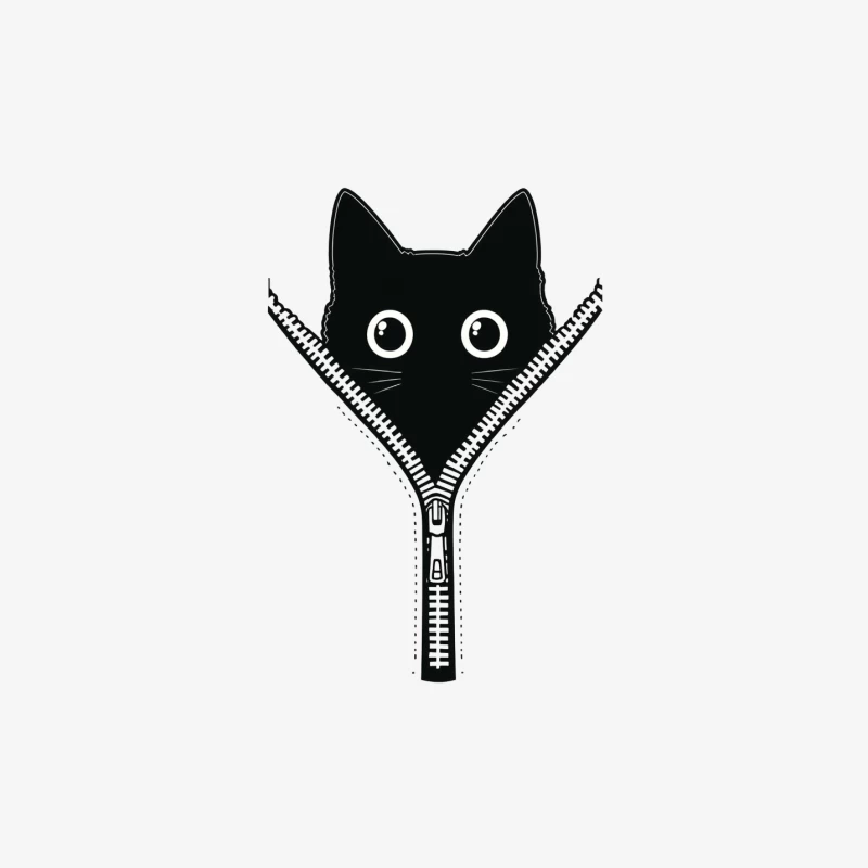 Minimalist Black Cat Zipper Illustration Female Pullover Sweatshirt