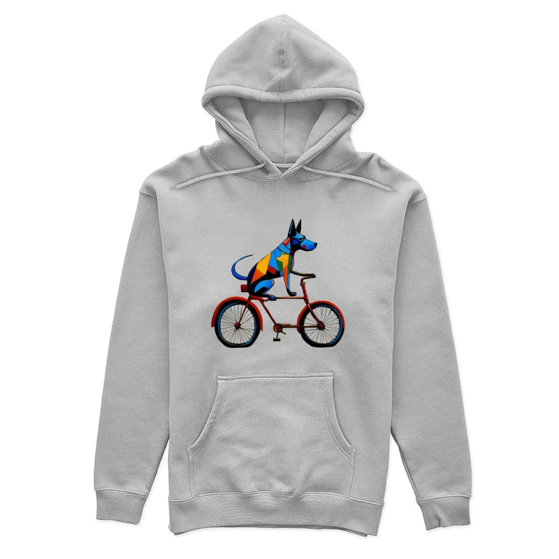 Geometric Colorful Dog Riding Red Bicycle Art Female Pullover Hoodie