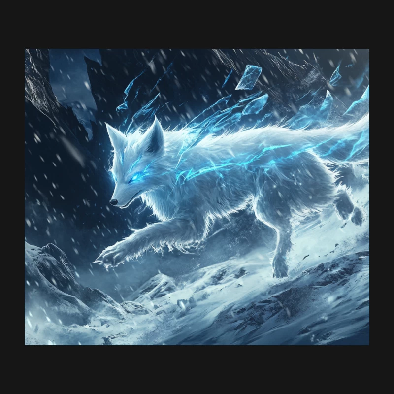 Ethereal Winter Wolf: A Glowing Spirit Animal in Snowy Fantasy Landscape Mouse Pad