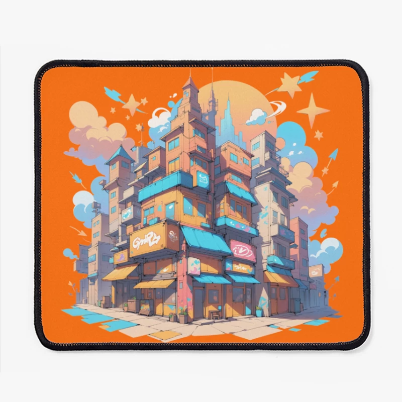 Colorful Urban Cityscape in Cartoon Style Mouse Pad