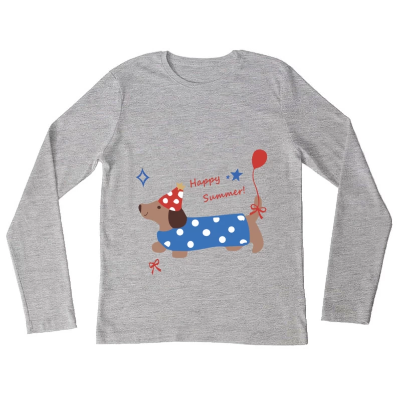 Fröhlicher Hund feiert Sommer Damen Langarm T-Shirt