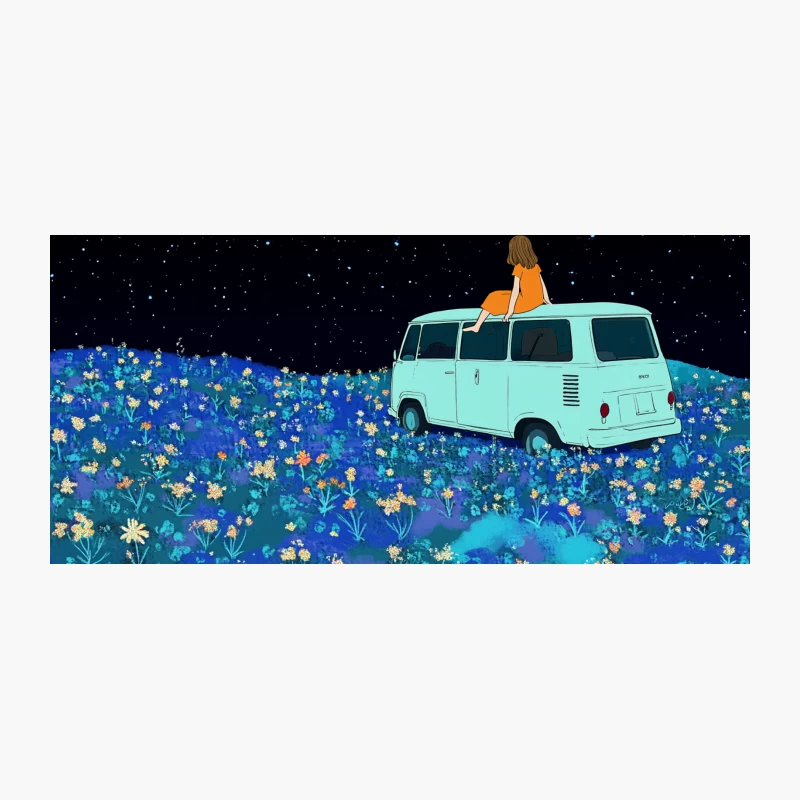 Starry Adventure: Van in a Dreamy Flower Field Coffee Mug
