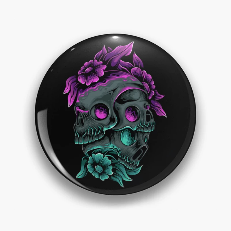 Colorful Skull Art with Floral Elements Pin