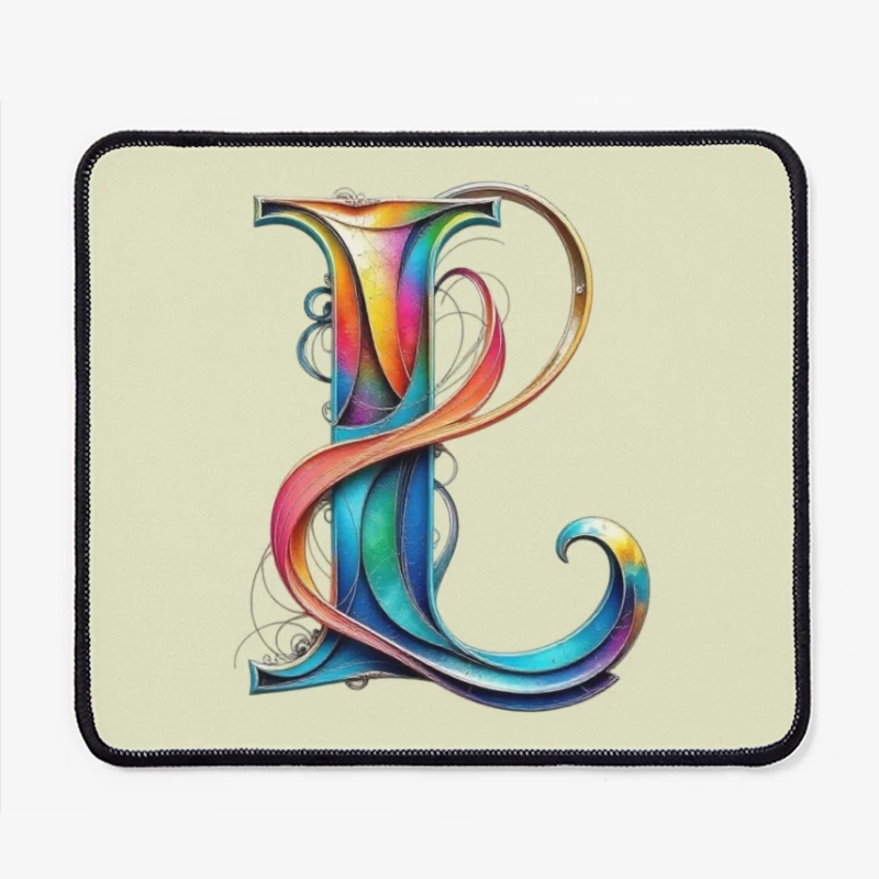 Ornate Rainbow Letter P with Decorative Swirls Mouse Pad